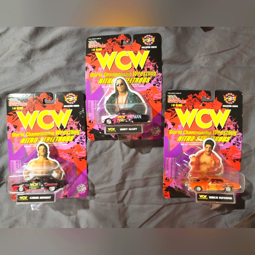 WCW 1998 Die-Cast cars Bret Hart, Disco Inferno, & Chris Benoit